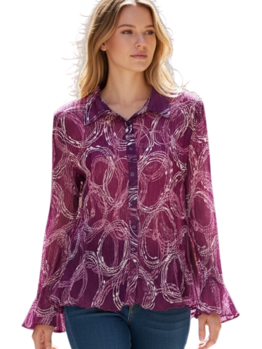 Apt. 9 Purple Printed Button-Down Blouse